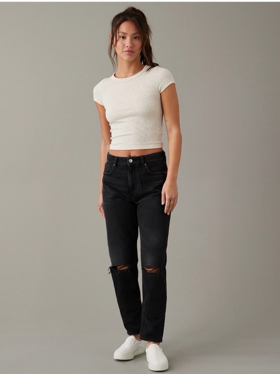 American Eagle Outfitters Denim - AE Strigid Mom Jean - Destroyed Black -
Size: 16 Regular